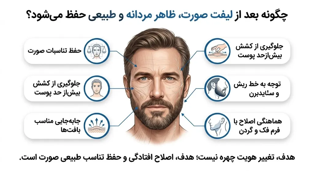 چگونه بعد از لیفت صورت، ظاهر مردانه و طبیعی حفظ می‌شود؟