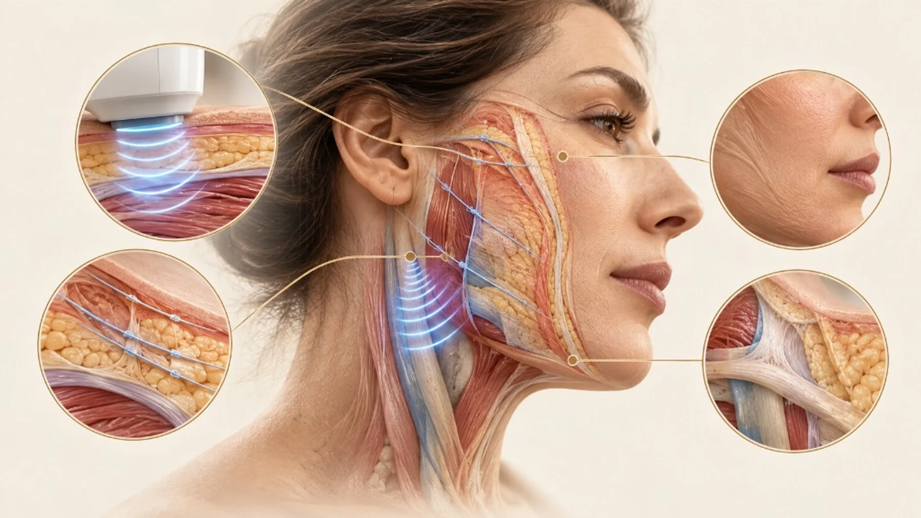 Superficial versus deeper facial layers; HIFU, threads, and facelift